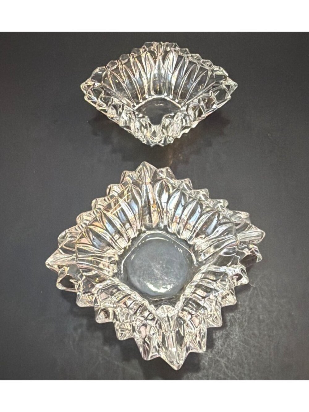 Crystal Glass Cut Square Ashtray Pair Set Trinket Dish MCM Europe W Germany VTG - Picture 2 of 11